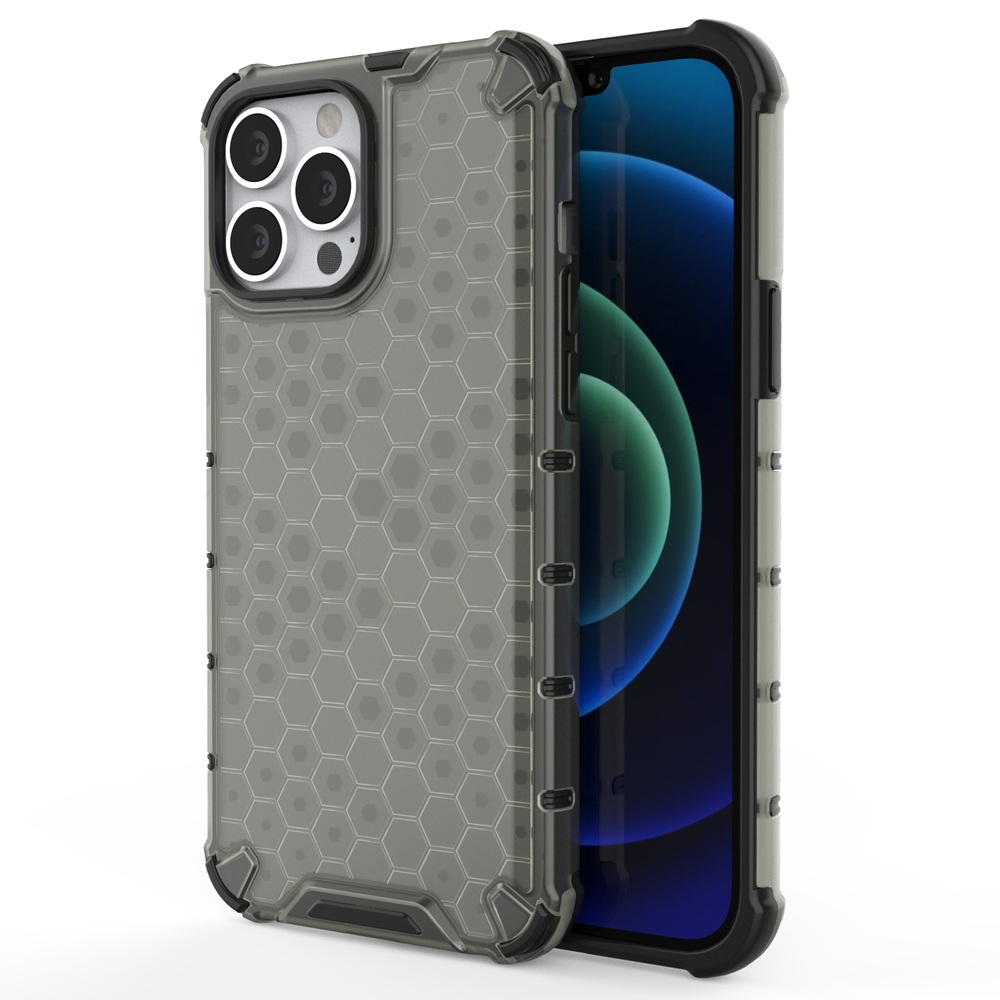 Honeycomb Case bruņu vāks ar TPU buferi iPhone 13 Pro Max melns