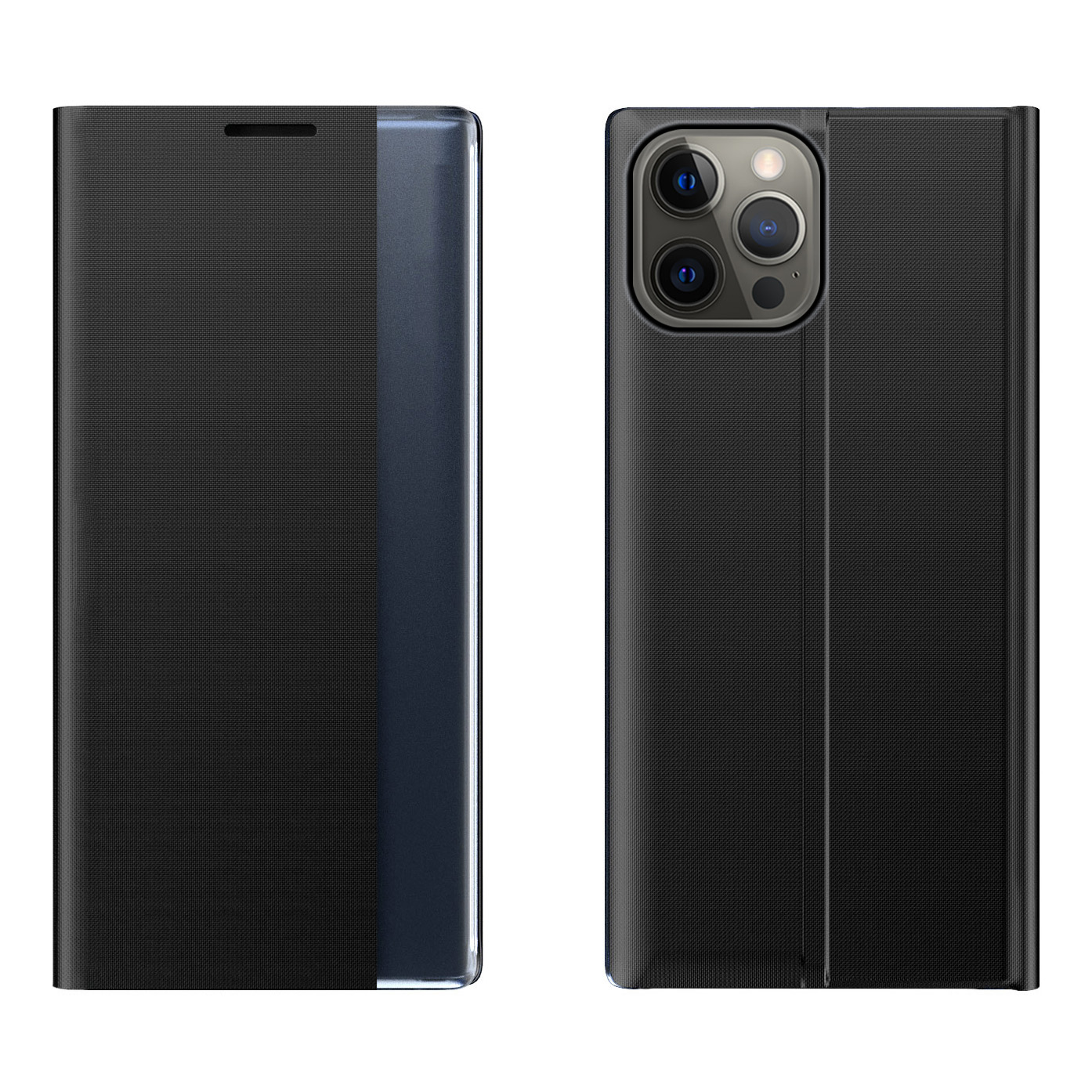 Sleep Case grāmatas tipa viedtālruņa apvalks ar viedo logu iPhone 13 Pro Max melns