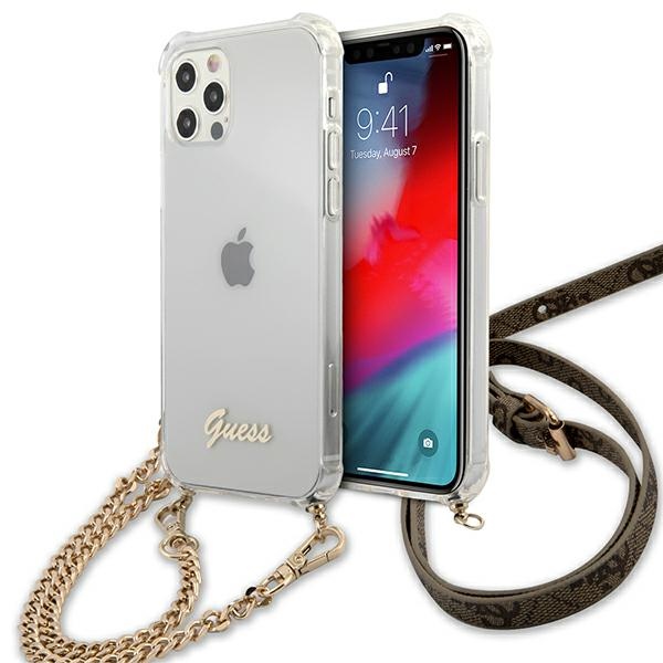 Guess GUHCP12MKC4GSGO iPhone 12/12 Pro 6.1" Caurspīdīgs cietais apvalks 4G Zelta ķēde