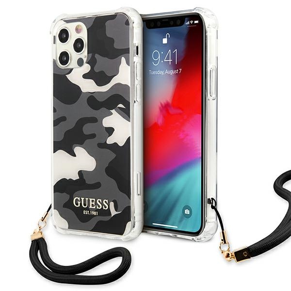 Guess GUHCP12MKSARBK iPhone 12/12 Pro 6.1" melns/melns cietais apvalks Camo kolekcija