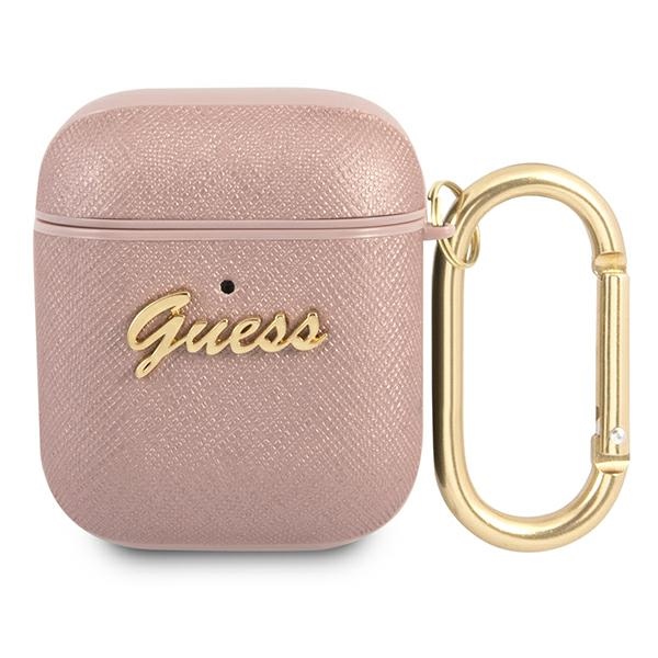Guess GUA2SASMP Vāciņš AirPods rozā Saffiano Script Metal kolekcija