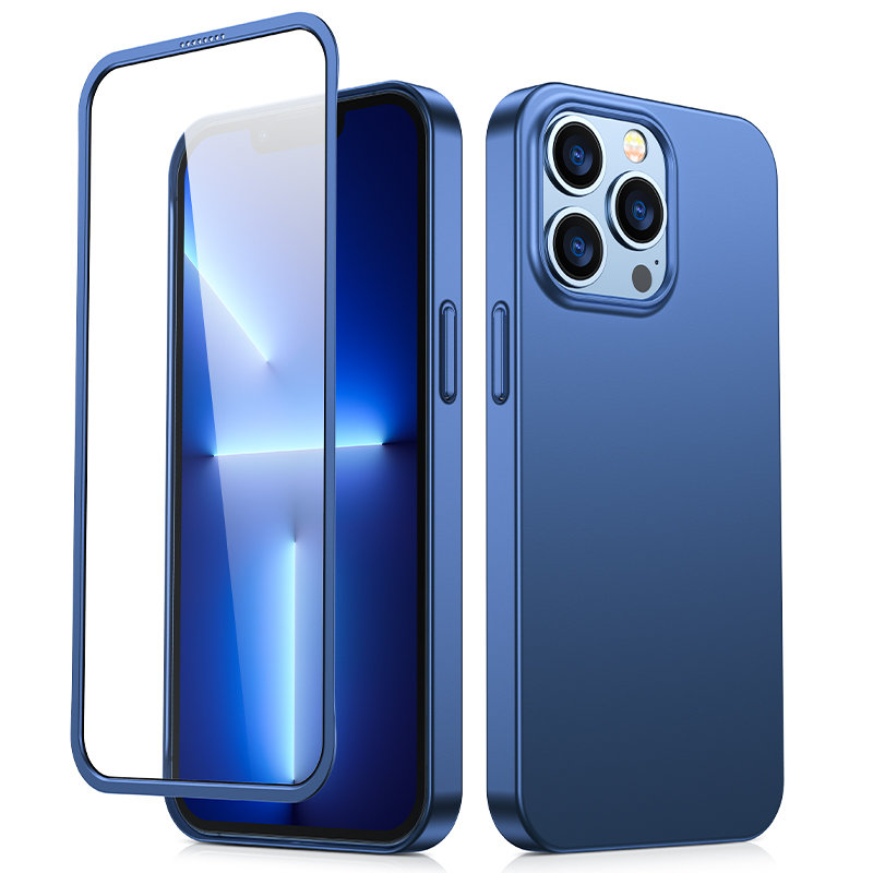 Joyroom 360 pilns viedtālruņa apvalks ar priekšējo un aizmugurējo vāciņu iPhone 13 Pro Max + rūdītā stikla aizsargstikls zils (JR-BP928 blue)