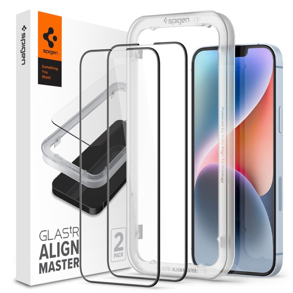 Spigen ALM Glass FC Tempered Glass iPhone 13 / 13 Pro / 14 / 16e - melns 2 gab.