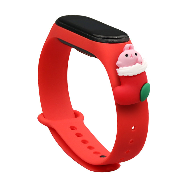 Siksna Xmas Xiaomi Mi Band 3 / 4 Ziemassvētku silikona siksna aproce ar zeķi - sarkana