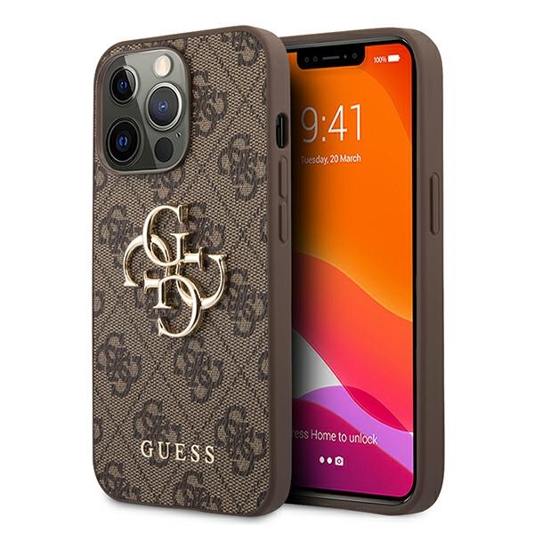 Guess GUHCP13X4GMGBR iPhone 13 Pro Max 6.7" brūns cietais apvalks 4G Liels Metāla Logotips
