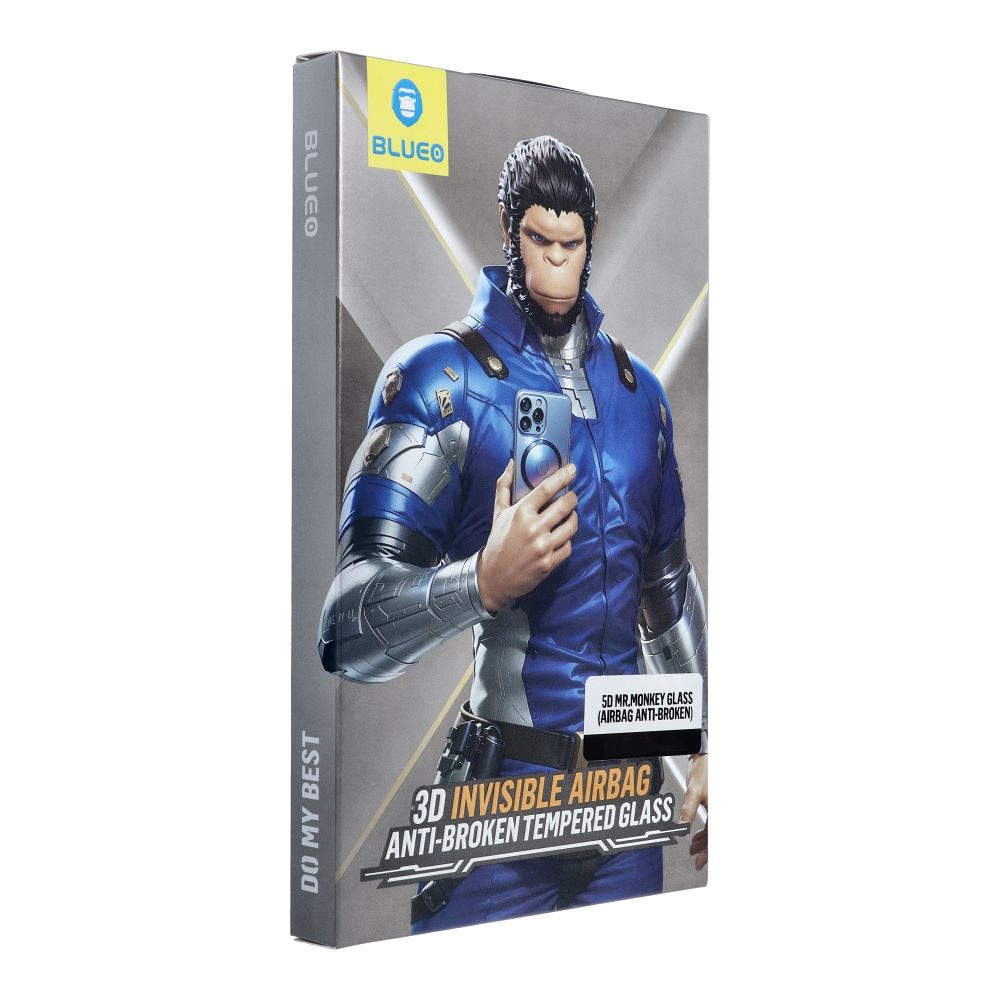 5D Mr. Monkey Glass - Apple iPhone 16 melns (Airbaga aizsardzība pret lūšanu)