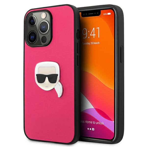 Karl Lagerfeld Ādas Ikonik Karl's Head Metāla apvalks iPhone 13 Pro / 13 6,1\" - rozā