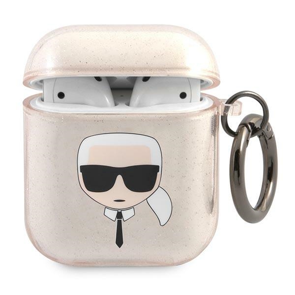 Karl Lagerfeld Glitter Karl's Head apvalks AirPods 1/2 - zelta