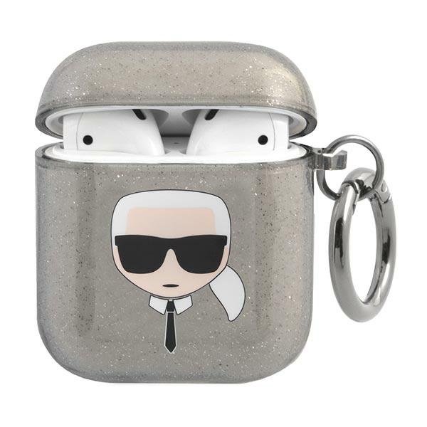 Karl Lagerfeld Glitter Karl's Head apvalks AirPods 1/2 - melns