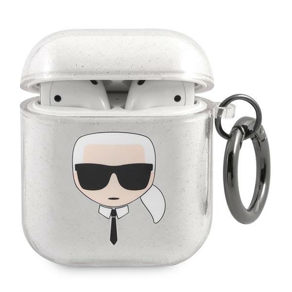 Karl Lagerfeld mirdzošs Karl's Head apvalks AirPods 1/2 austiņām - sudrabains