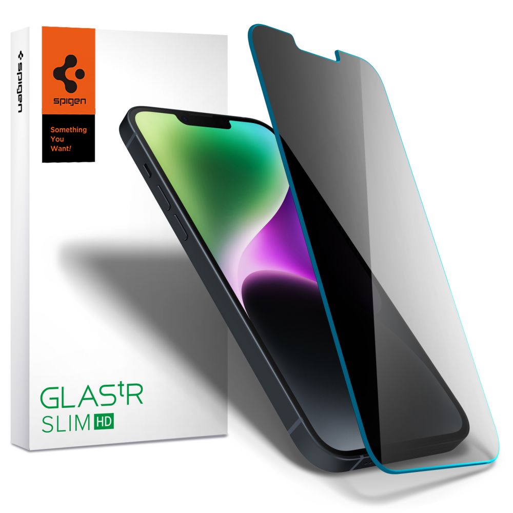 Spigen Glas.tR Slim Privacy Aizsargstikls skirtas iPhone 13 / 13 Pro / 14 / 16e