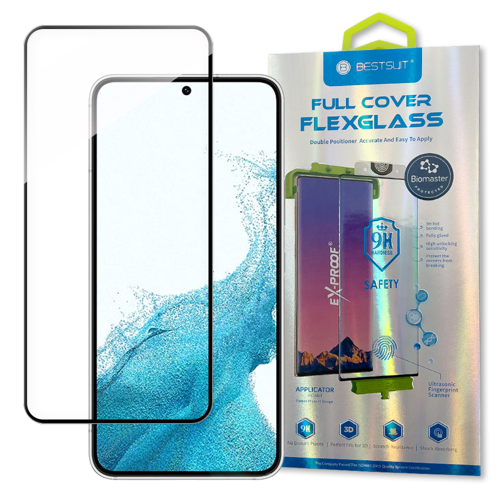 Bestsuit 3D Edge Nano Flexi Glass stikla plēve pilna ekrāna rūdītais stikls ar rāmi Samsung Galaxy S22 caurspīdīgs