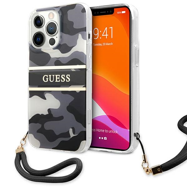 Guess GUHCP13LKCABBK iPhone 13 Pro / 13 6.1" melns/melns cietais apvalks Camo Strap Collection