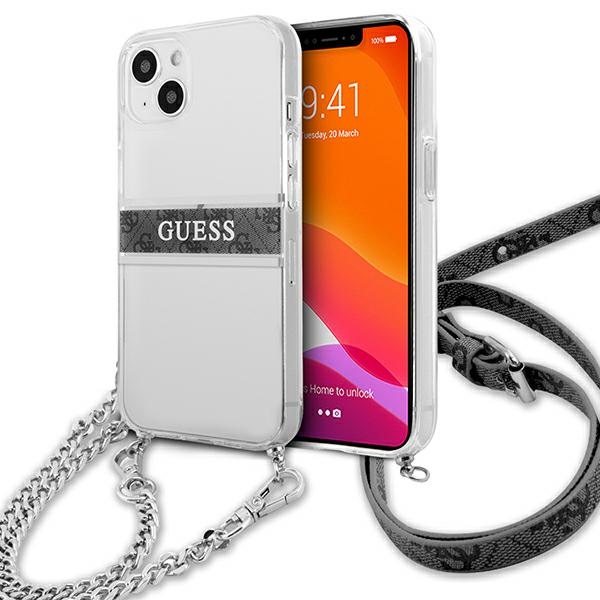 Guess GUHCP13SKC4GBSI iPhone 13 mini 5.4" Caurspīdīgs cietais apvalks 4G Pelēks Siksna Sudraba Ķēde