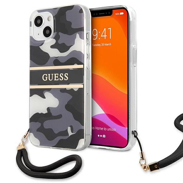 Guess GUHCP13SKCABBK iPhone 13 mini 5.4" melns/melns cietais apvalks Camo Siksnas Kolekcija