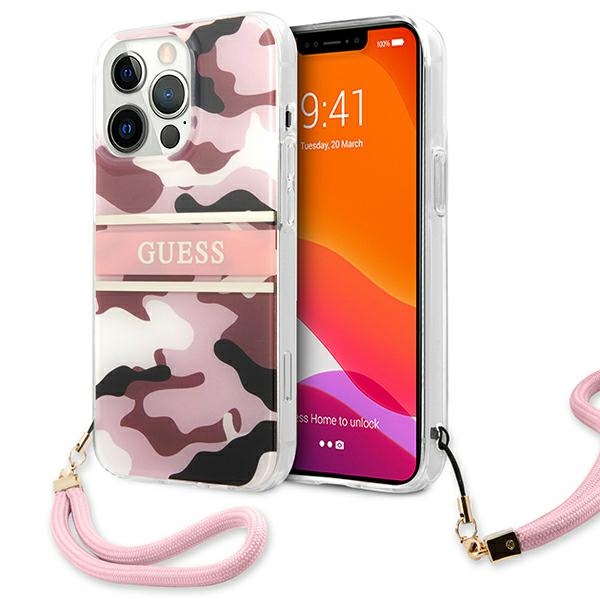Guess GUHCP13XKCABPI iPhone 13 Pro Max 6.7" rozā/rozā cietais apvalks Camo Siksnas Kolekcija