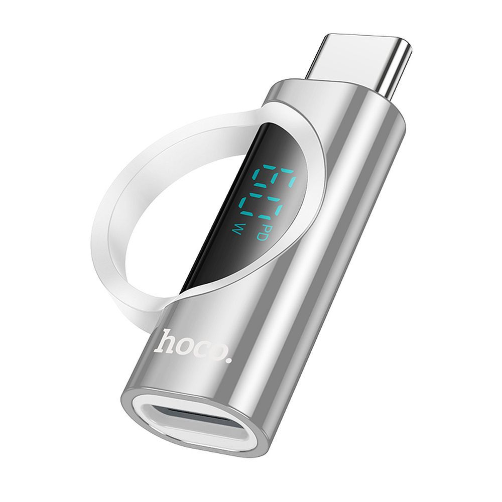 Adapteris USB-C uz Lightning Hoco 3A 60W ar digitālo indikatoru UA32A sudrabains