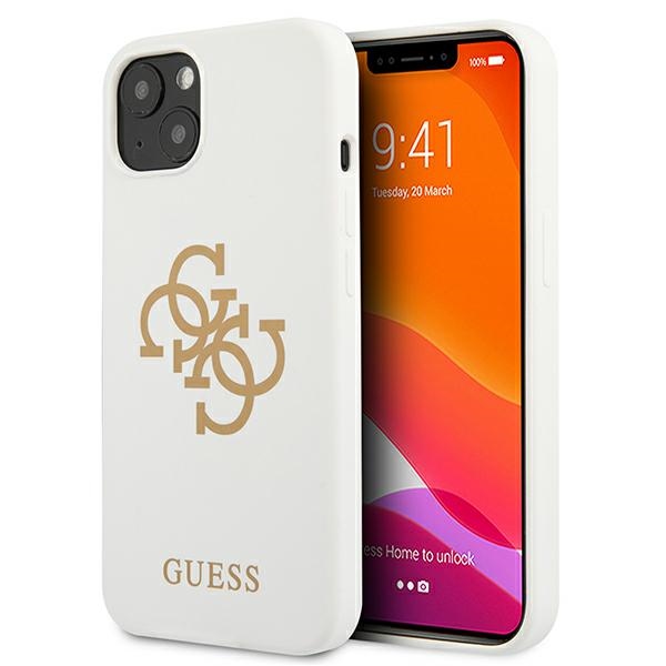 Guess GUHCP13SLS4GGWH iPhone 13 mini 5.4 silikona 4G logotipu kietais apvalks - balts