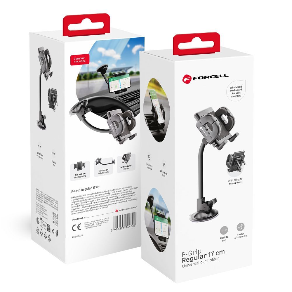 FORCELL F-GRIP Regular 17 cm auto turētājs vējstiklam / paneļim / ventilācijas atverei melns