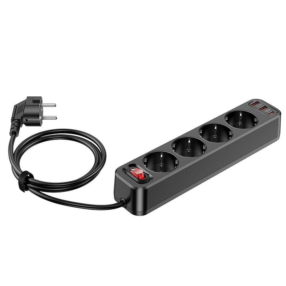 Pagarināšanas lenta Hoco 1,8 m 4 kontaktligzdas + 2 x USB A + USB C QC3.0 PD 3A 20W NS1 balta