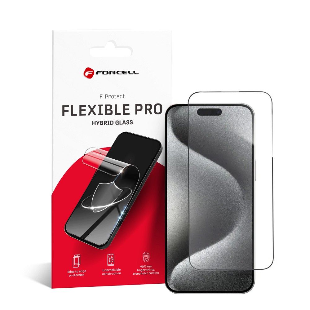 Forcell Flexible Nano Glass 5D aizsargstikls (m) priekš iPhone 15 Pro Max - melns (m)