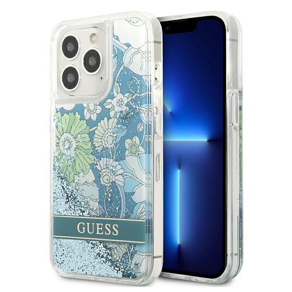 Guess GUHCP13LLFLSN iPhone 13 Pro / 13 6.1" zaļš/zaļš cietais apvalks ziedu šķidrs spīdums