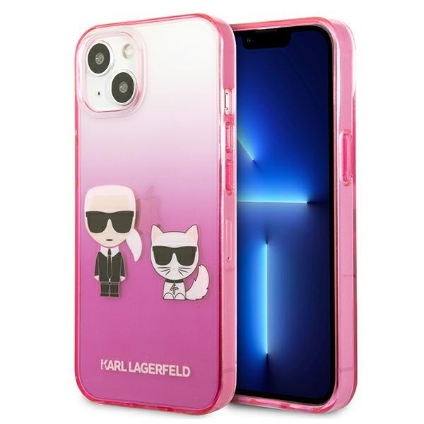 Karl Lagerfeld Gradient Ikonik Karl&Choupette viedtālruņa apvalks iPhone 13 mini – rozā