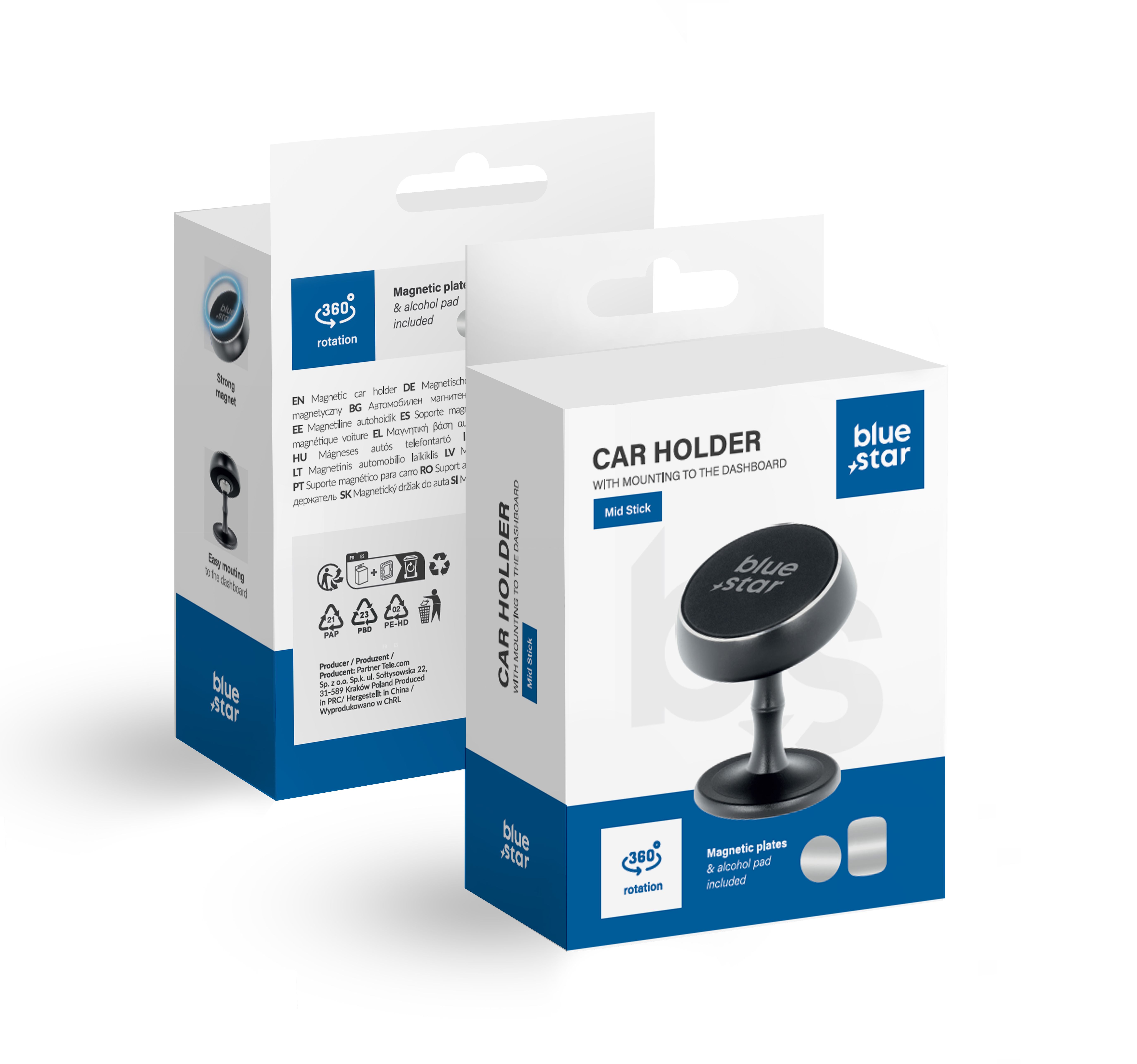 BLUE STAR magnētiskais automašīnas turētājs paneļa stiprinājumam MID STICK, melns