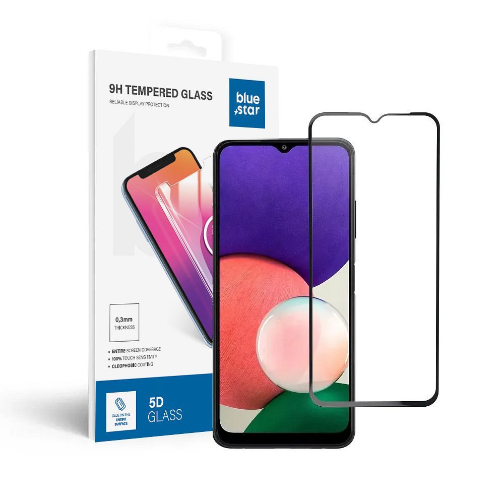 Aizsargstikls Blue Star - SAMSUNG A22 5G pilna seja (pilna līme ar rāmi/mazs izmērs) - melns Aizsargstikls Blue Star