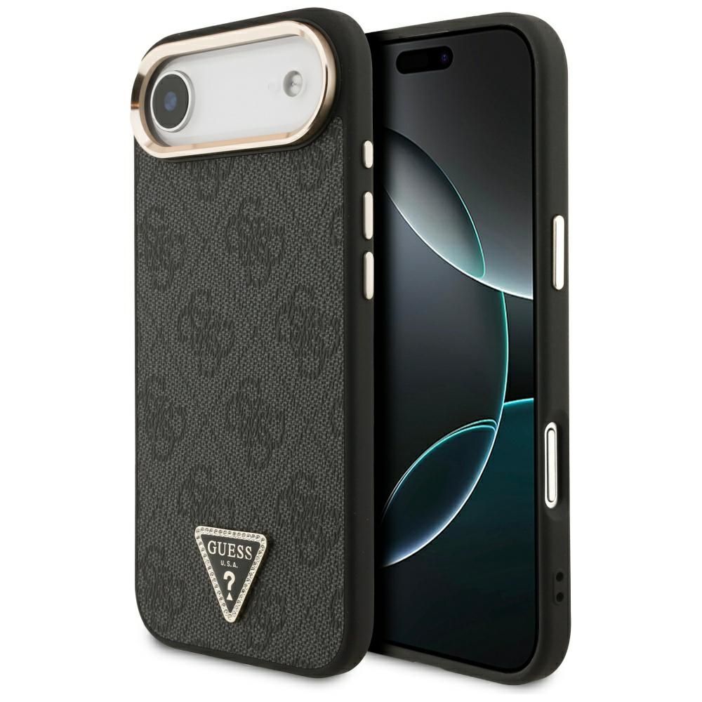 GUESS viedtālruņa apvalks IPHONE 17 Air, saderīgs ar MagSafe GUHMP17MP4GTDGMK (4G PU W/ Triangle Logo) zelts un melns