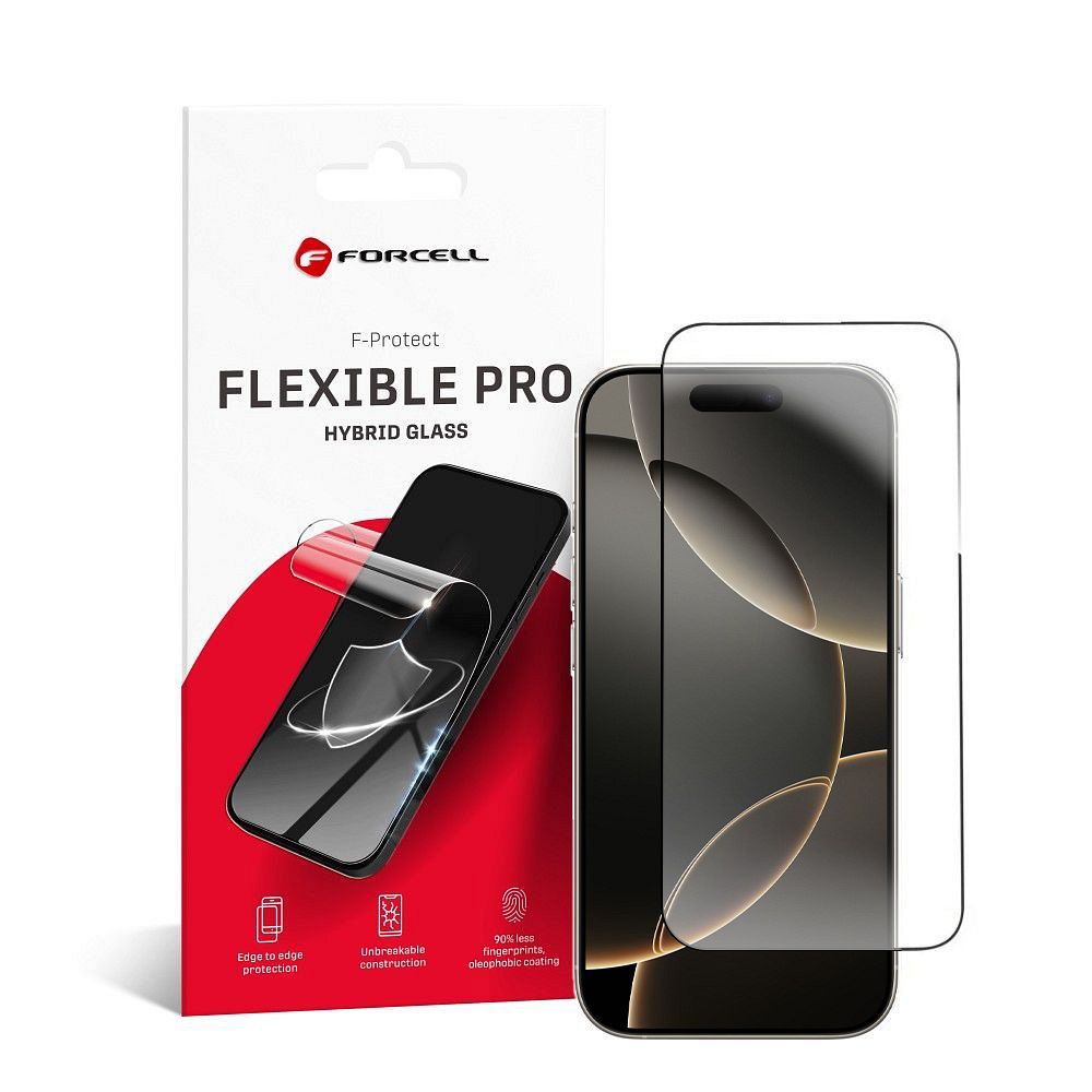 Forcell Flexible Nano Glass 5D aizsargstikls (m) priekš iPhone 16 Pro Max - melns (m)