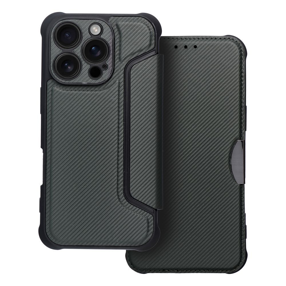 RAZOR grāmatas tipa viedtālruņa apvalks IPHONE 16 Pro tumši zaļš