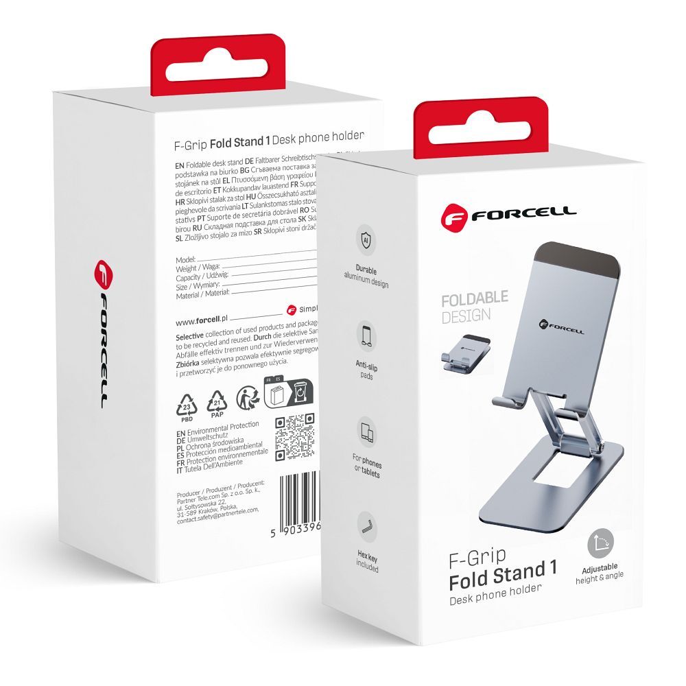 Galda turētājs telefonam / planšetdatoram salokāms Forcell F-Grip Fold statīvs 1 pelēks