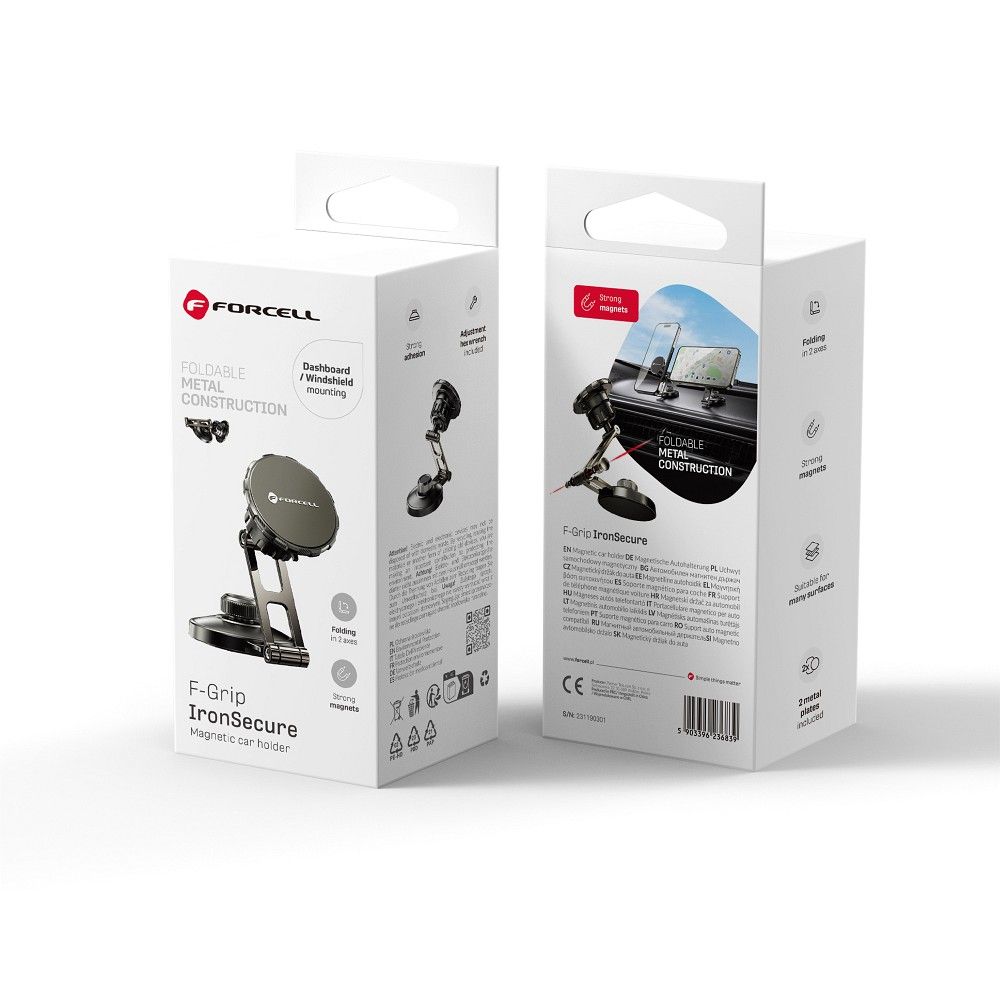 FORCELL F-GRIP IronSecure magnētiskais auto turētājs vējstiklam / paneļim melns