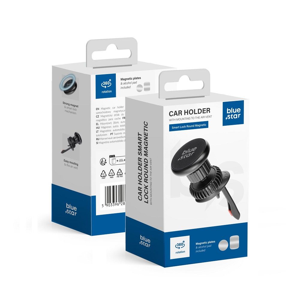 BLUE STAR magnētiskais automobiļa turētājs gaisa ventilācijai SMART LOCK ROUND MAGNETIC melns