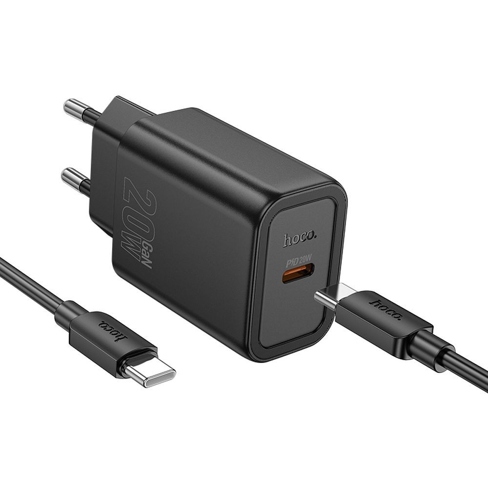 Lādētājs viedtālrunim Hoco USB C QC PD 20W + kabelis USB C uz USB C N60 melns