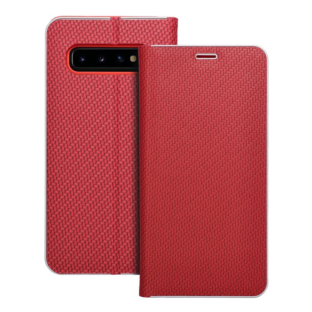 Viedtālruņa apvalks LUNA Book Carbon priekš SAMSUNG S10 sarkans