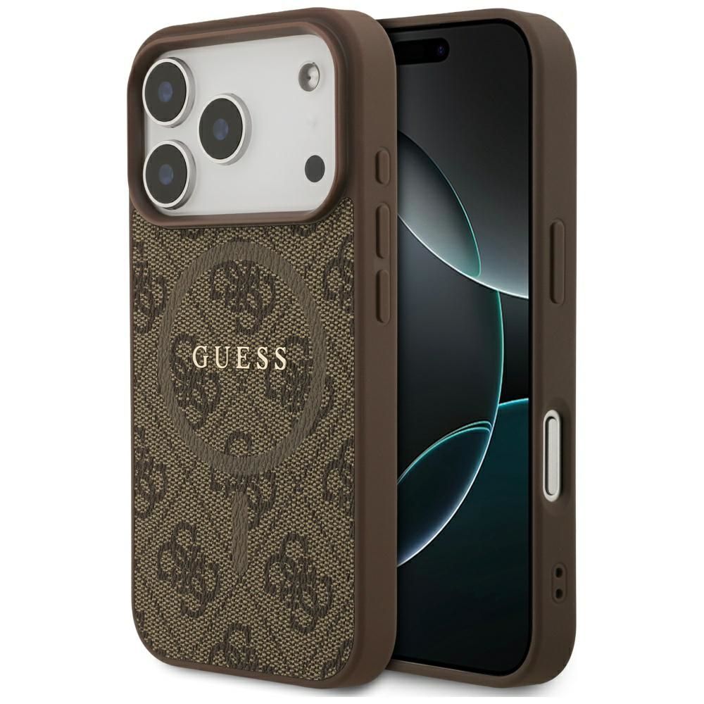 GUESS viedtālruņa apvalks (m) IPHONE 17 Pro ar MagSafe saderīgs PU 4G Ring Classic Logo - brūns