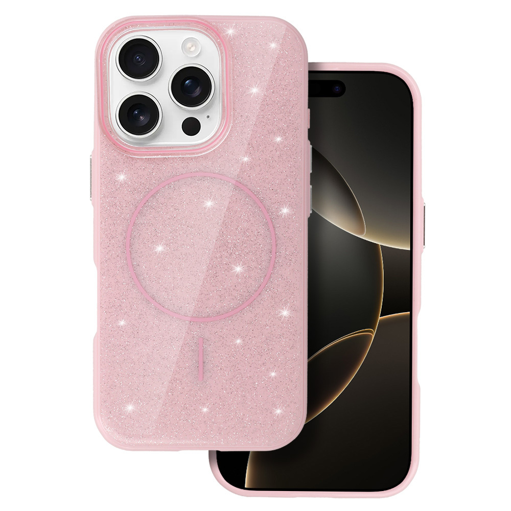 Magnētiskais Īpaši Plāns Spīdīgs viedtālruņa apvalks Iphone 15 Pro gaiši rozā