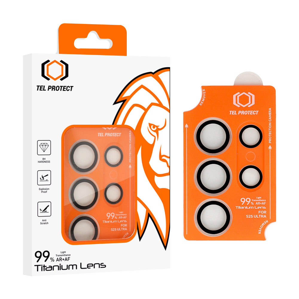 Aizsargstikls Tel Protect Titanium Lens 99% AR uz kameras Samsung Galaxy S24 Ultra caurspīdīgs (5 objektīvi)