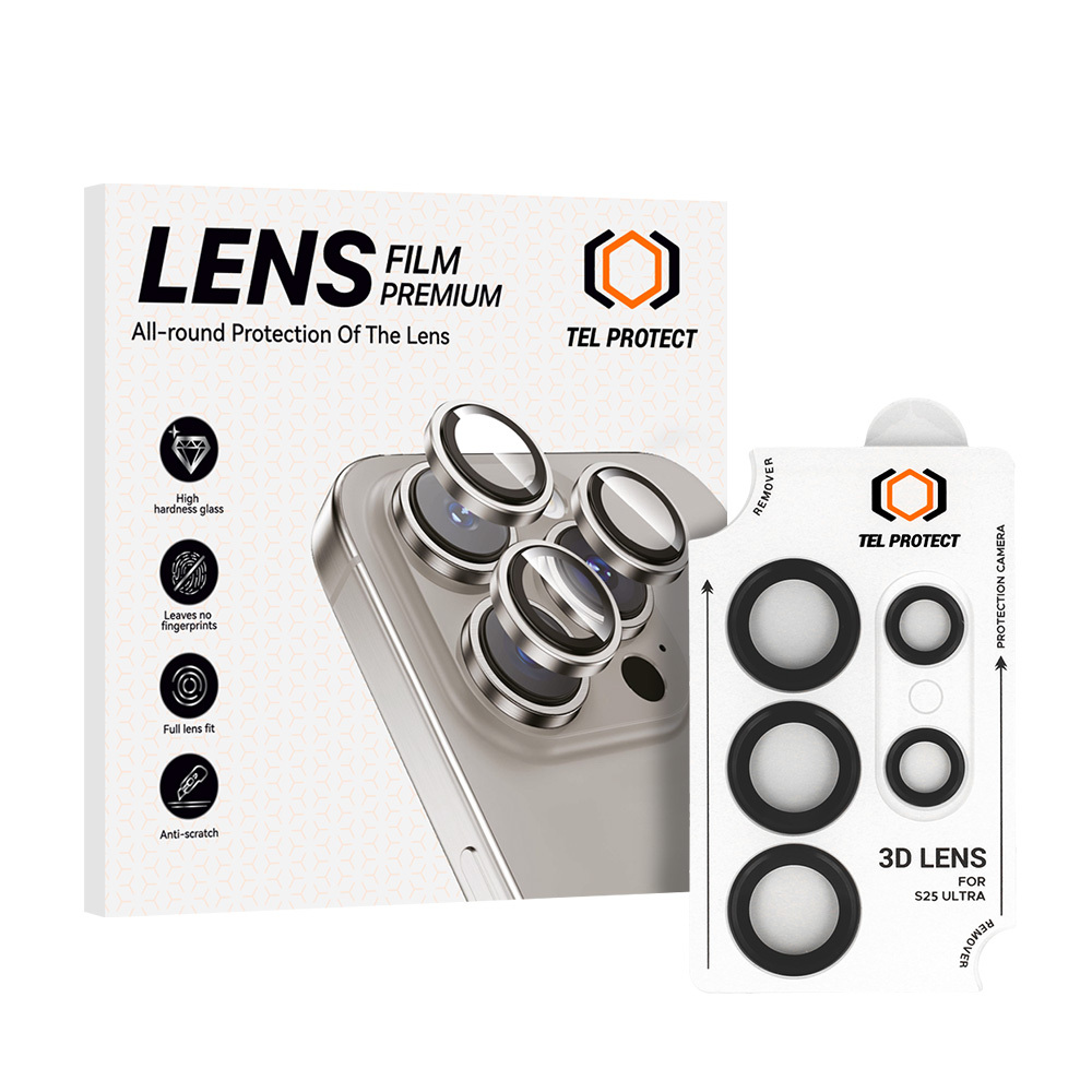 Temperēts stikls Tel Protect 3D objektīvam kamerai Samsung Galaxy S24 Ultra - melns (5 gab.)