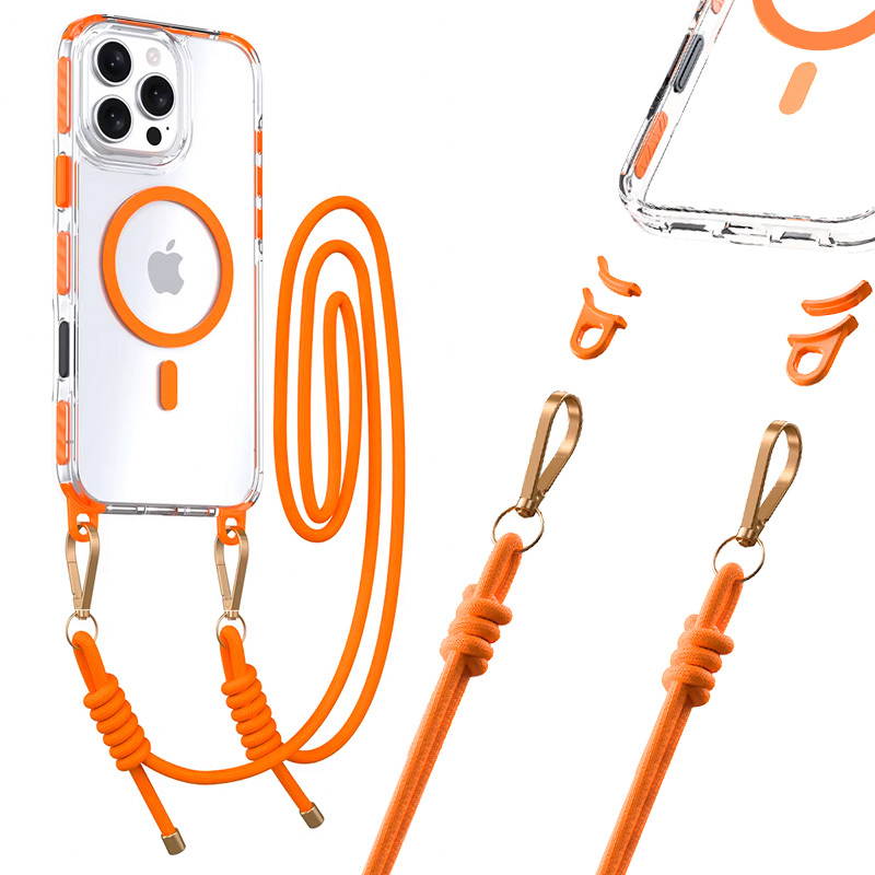 Tel Protect Strap caurspīdīgs viedtālruņa apvalks Iphone 15, oranžs