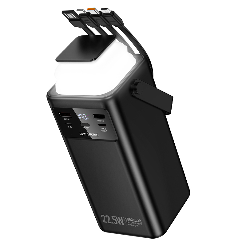 Borofone Portatīvais lādētājs 50000mAh BJ65A High - 2xUSB + Type C - QC 3.0 22,5W + PD 20W ar USB, Type C, Lightning un micro USB melna