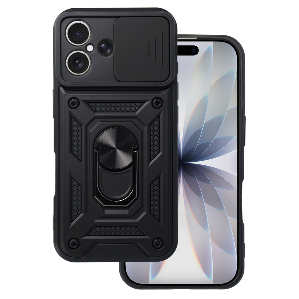 Bīdāms kameras bruņu viedtālruņa apvalks Iphone 17 melns