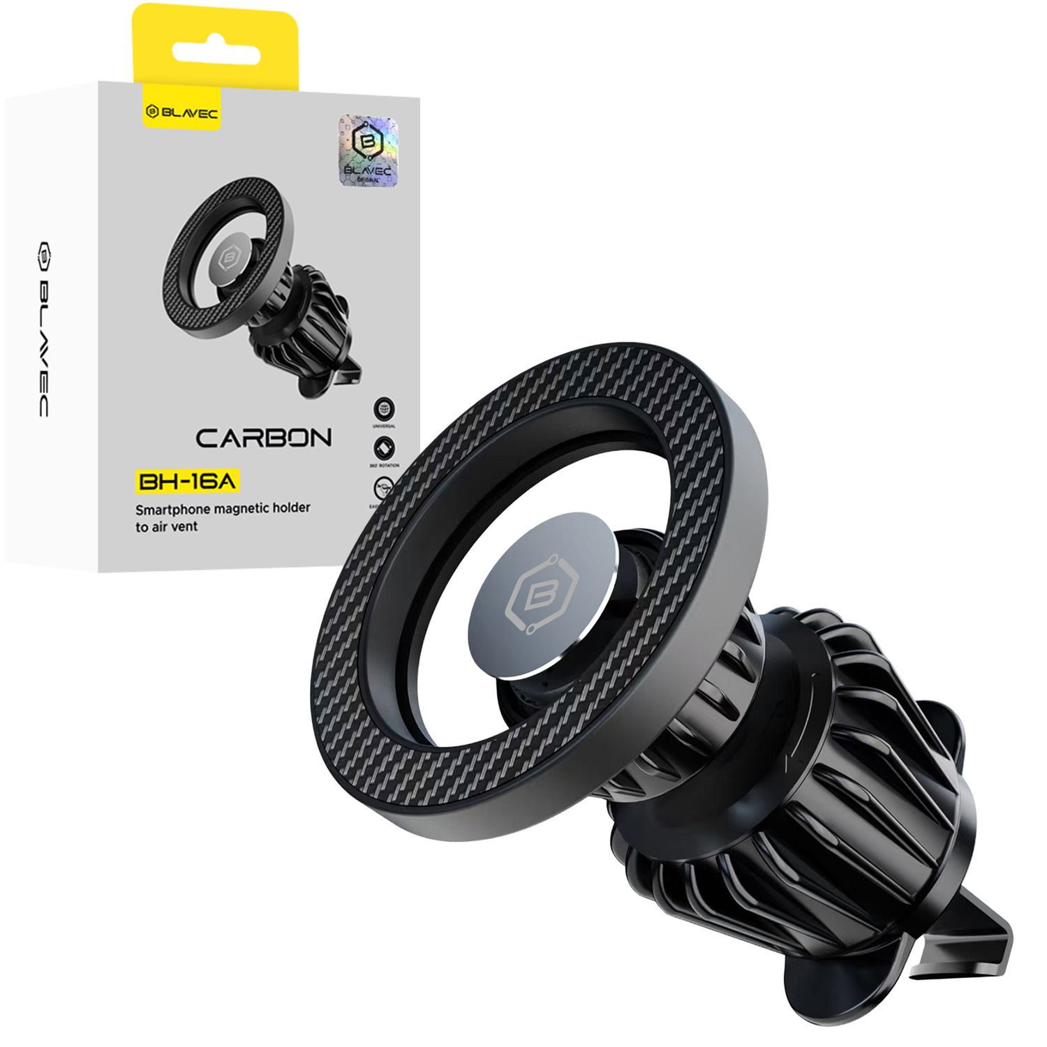 Auto turētājs BH-16A karboniskais magnētiskais MagSafe uz gaisa ventilācijas atveri melns (m)