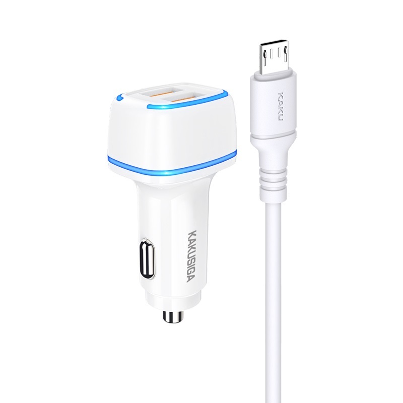 KAKU automašīnas lādētājs KSC-528 Shengyu - 2xUSB - 2,8A ar USB uz Micro USB balts