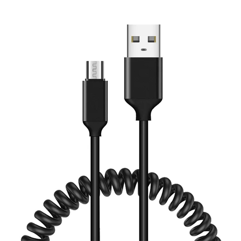Spirālveida kabelis - USB uz Micro USB - 2A 1 metrs melns