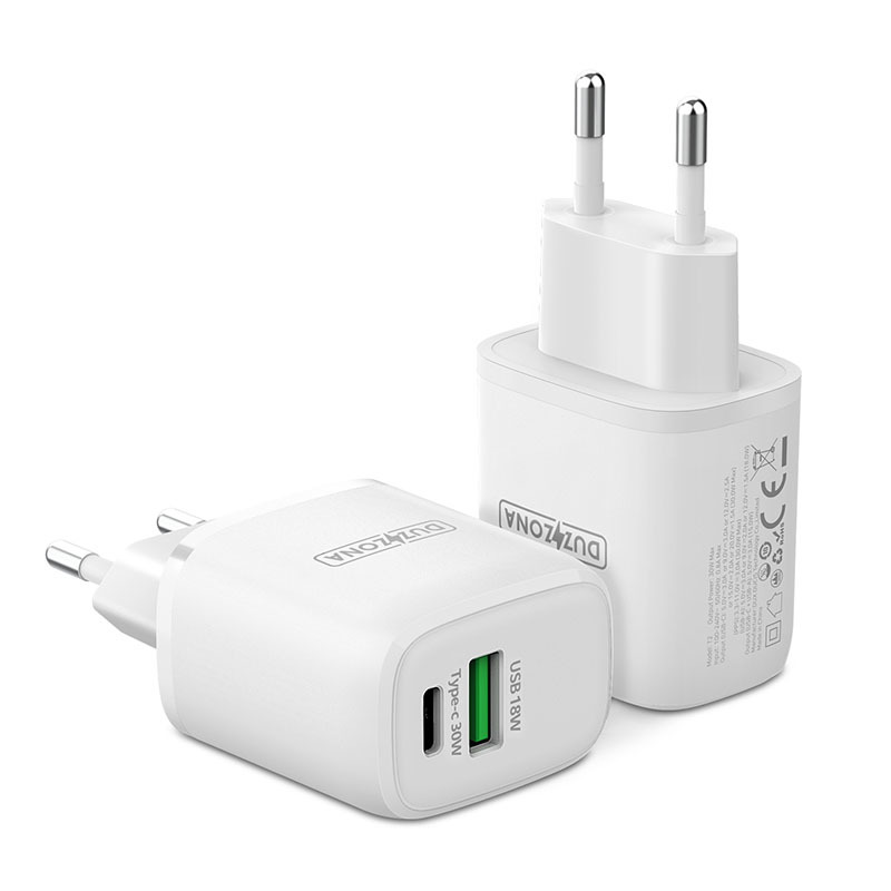 Dux Ducis Duzzona sienas lādētājs T2 - USB + Type C - PD 30W balts