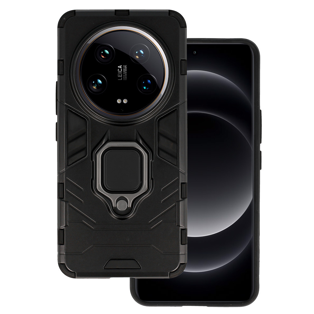 Gredzenveida bruņu viedtālruņa apvalks Xiaomi 14 Ultra melns