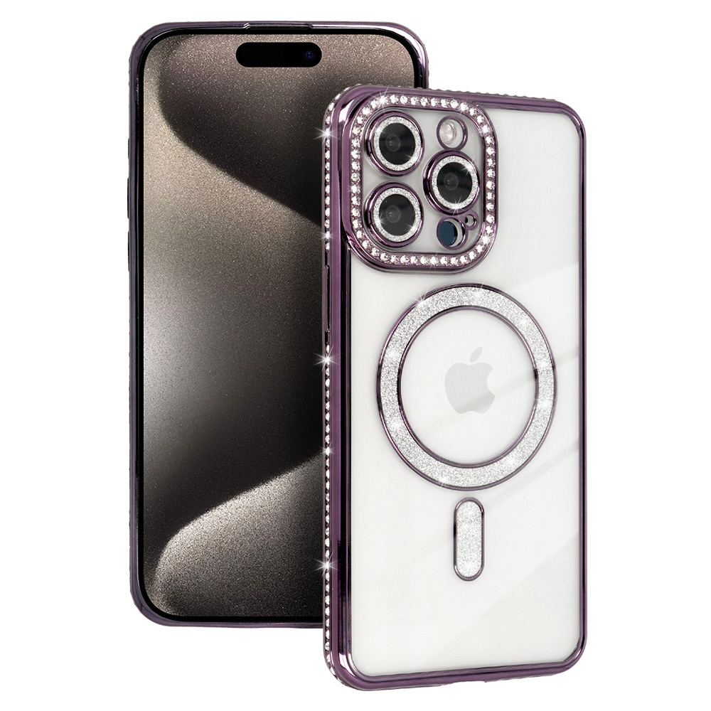 Bling Magnētiskais viedtālruņa apvalks Iphone 16 Pro Max violets